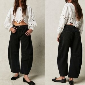 Free People / We The Free Good Luck Mid-Rise Barrel Jeans Black Soundwave Size29